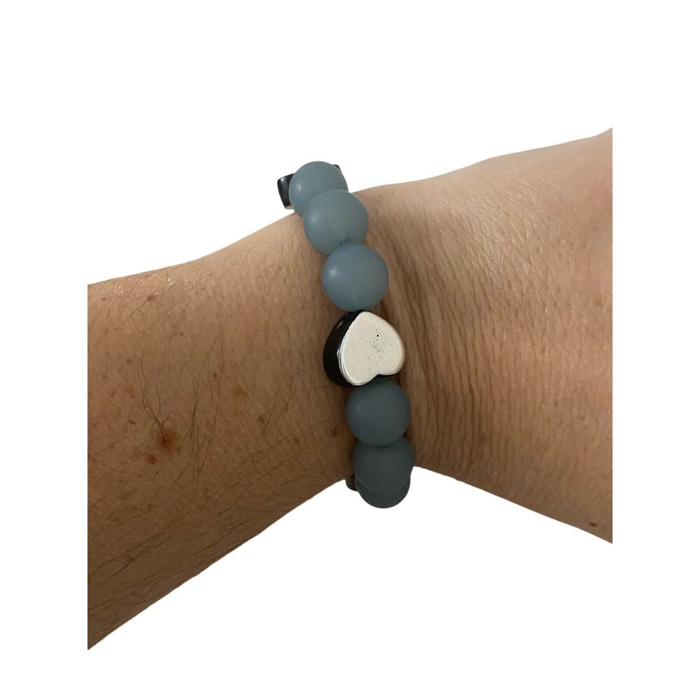 Blue and silver heart bead bracelet